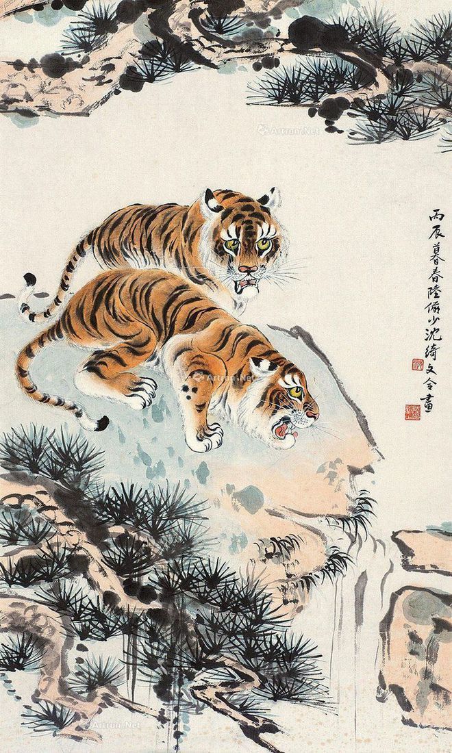 圖：陸儼少、沈綺文合畫《雙虎圖》